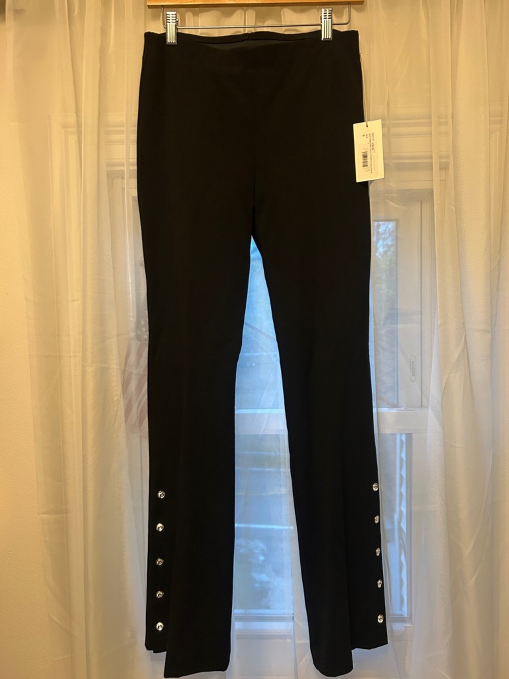 Black Button-Accent Flare Leg Pants
